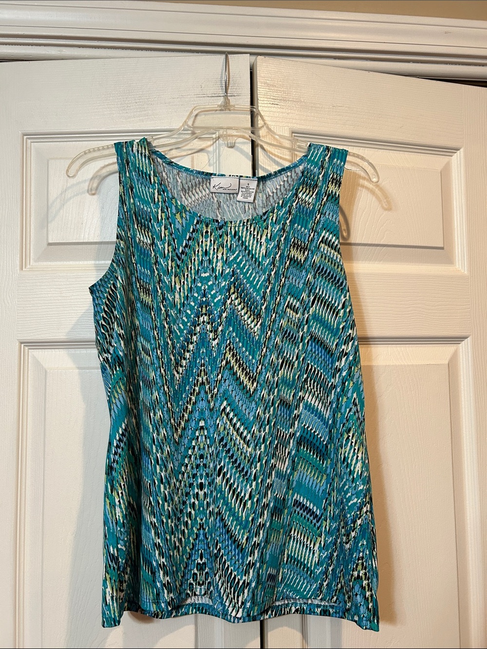 Kim Rogers Teal Chevron-Patterned Sleeveless Tank Top